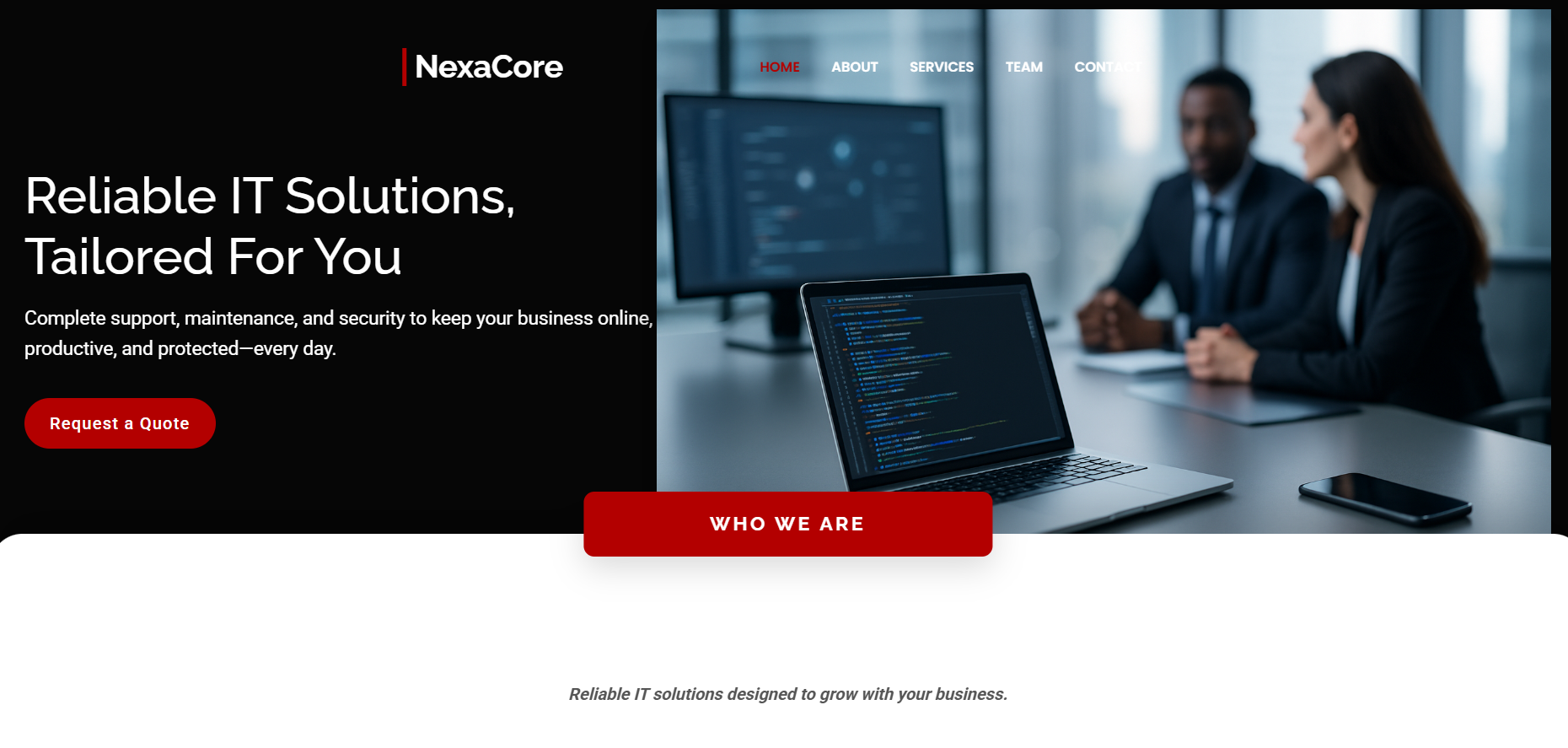 Screenshot of the NexaCore demo site